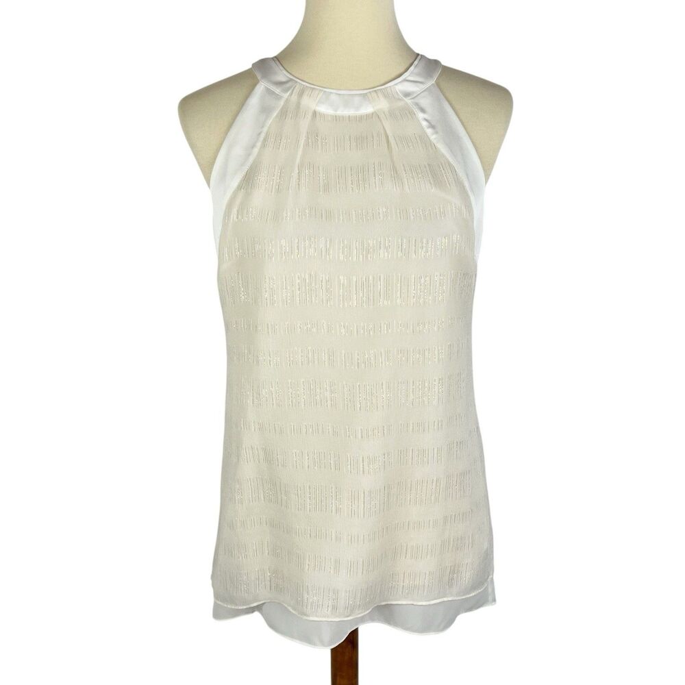 NEW White House Black Market Silk Ivory Metallic Halter Sleeveless Top Women’s 6
